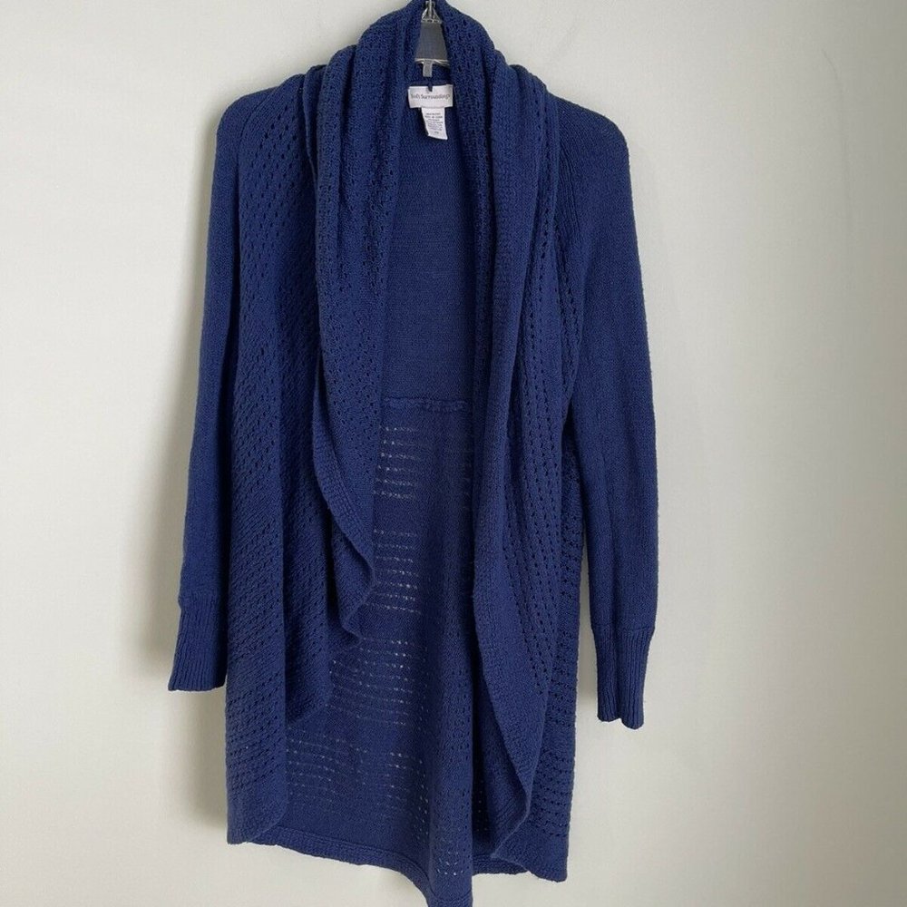 Soft Surroundings Blue Open Knit Cocoon Long Sleeve Cardigan Sweater